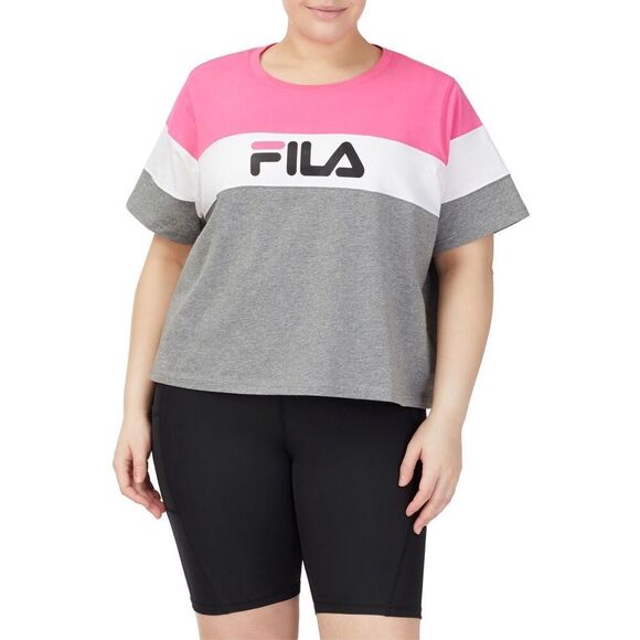 Fila Women's Plus Size Check It Out Cotton Colorblocked T-Shirt Size 1X - Picture 1 of 3